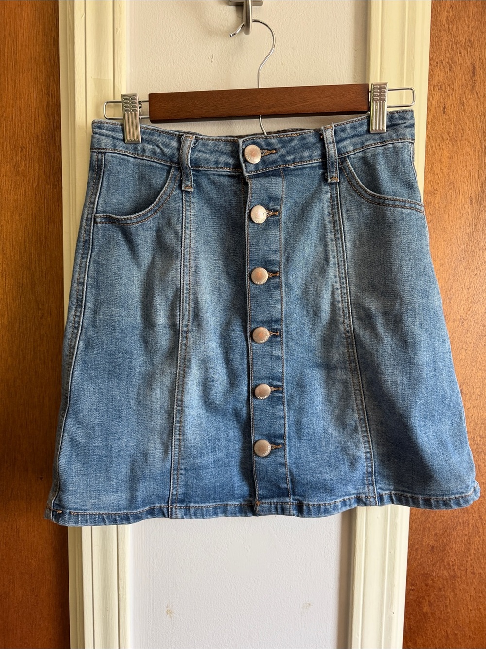 Refuge Classic Blue Denim Button-Front Skirt